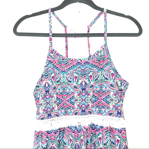 C&R Beachwear Girls Dress Spaghetti Strap Geometric Patter Bright Colors Size 12 - Picture 2 of 9